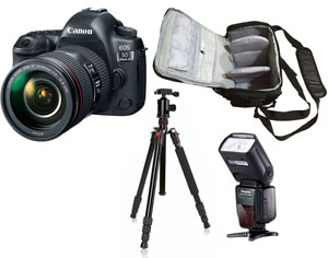 Canon EOS 5D Mark IV 24-105 + Camera Bag + Flash + Tripod Kit